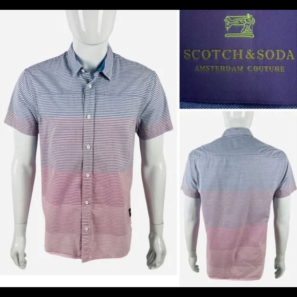 Scotch and soda nwt men’s striped button up short sleeve. Still in polybag - Picture 2 of 7